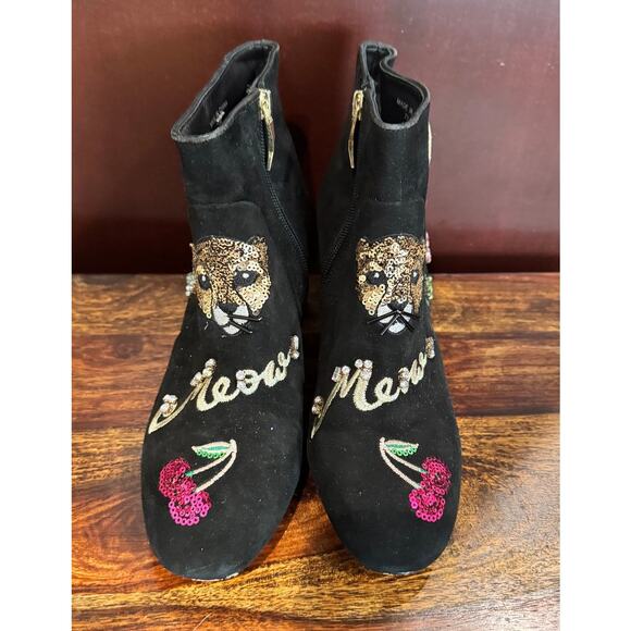 Kate Spade 7.5 Suede Black Embellished Edgy Baddie Glam Ankle Boots Sequin - Picture 3 of 8